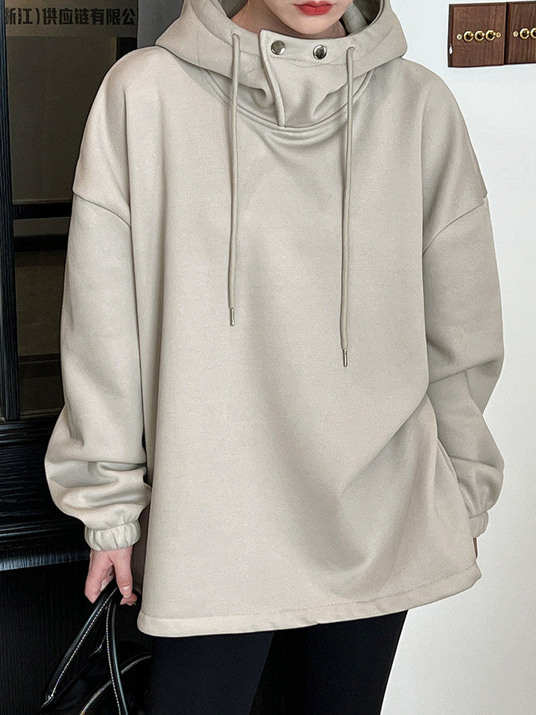 WOLFF Halber hoher Kragen mit Knopfdetails Dicke lockere Hoodie