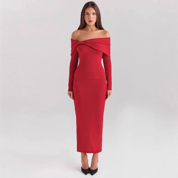 Damen figurbetontes Maxikleid mit schulterfreiem Design und eleganten Rüschendetails WOLFF