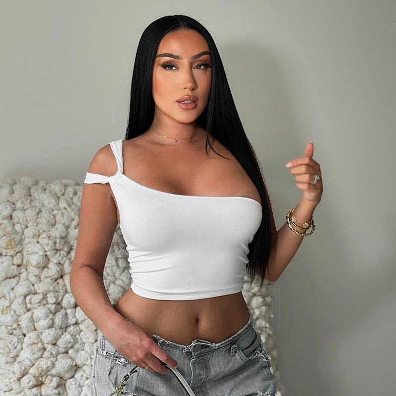 Damen asymmetrisches Crop-Top mit einer Schulter und modischem Destin WOLFF