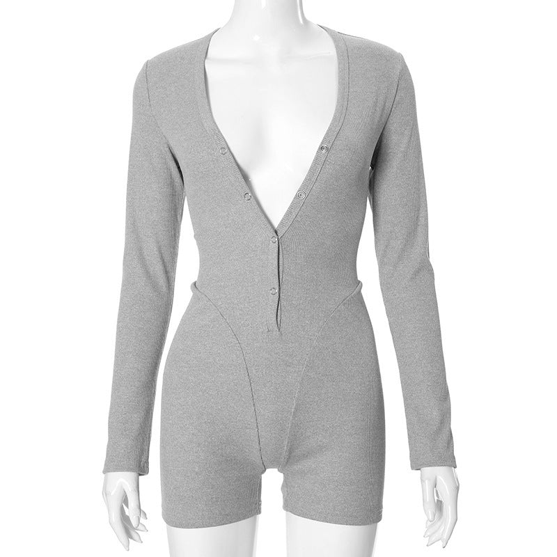 Damen Langarm-Bodysuit mit tiefem V-Ausschnitt und Knopfverschlüssen WOLFF