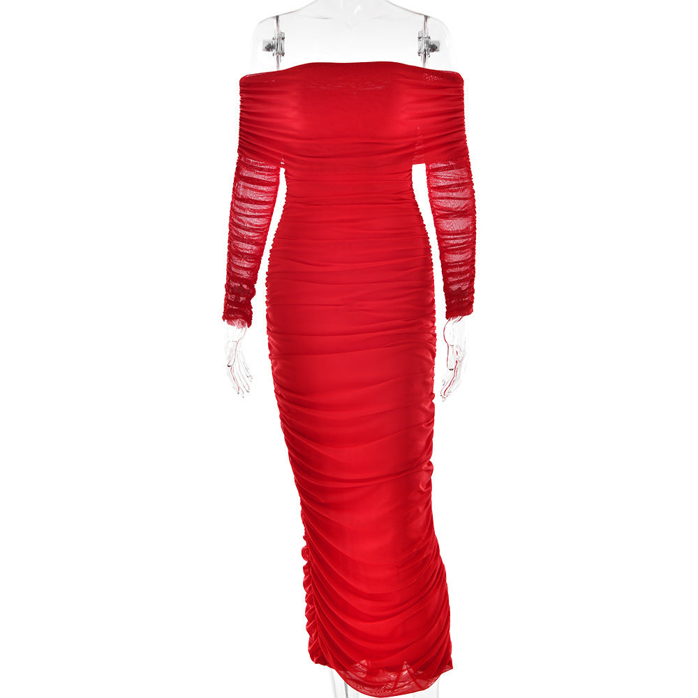 Damen figurbetontes Off-Shoulder Maxikleid mit raffinierten Rüschendetails WOLFF
