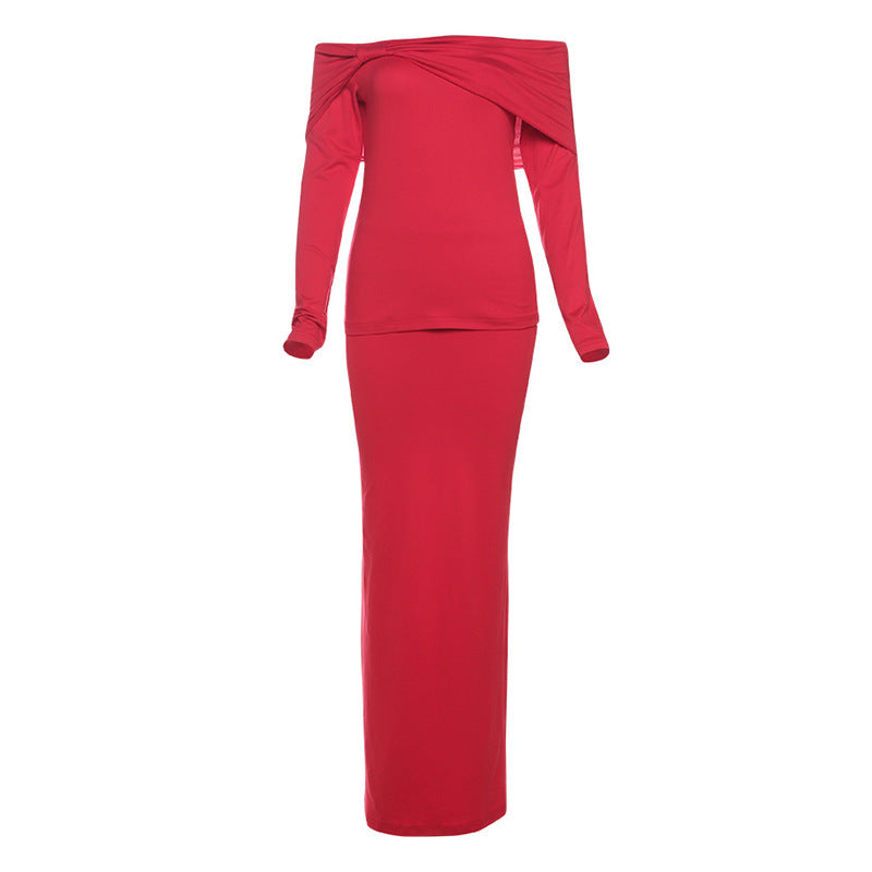 Damen figurbetontes Maxikleid mit schulterfreiem Design und eleganten Rüschendetails WOLFF