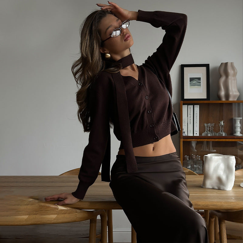Damen eleganter Cropped Cardigan mit modischem Bindegürtel WOLFF