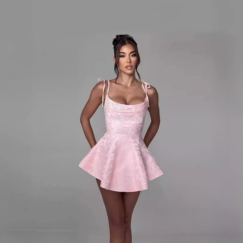 Damen Blüten-Print Minikleid mit verstellbaren Spaghetti-Trägern und fließendem Rock WOLFF