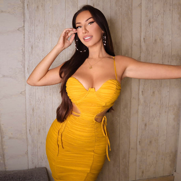 Damen Midi-Kleid mit raffinierten Raffungselementen und transparenten Einsätzen WOLFF