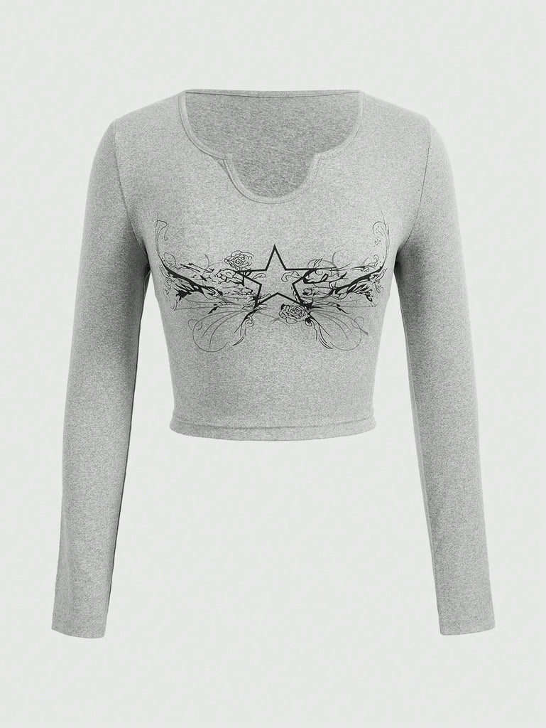 Damen Crop-Shirt mit einzigartigem Grafikdesign und langem Arm WOLFF