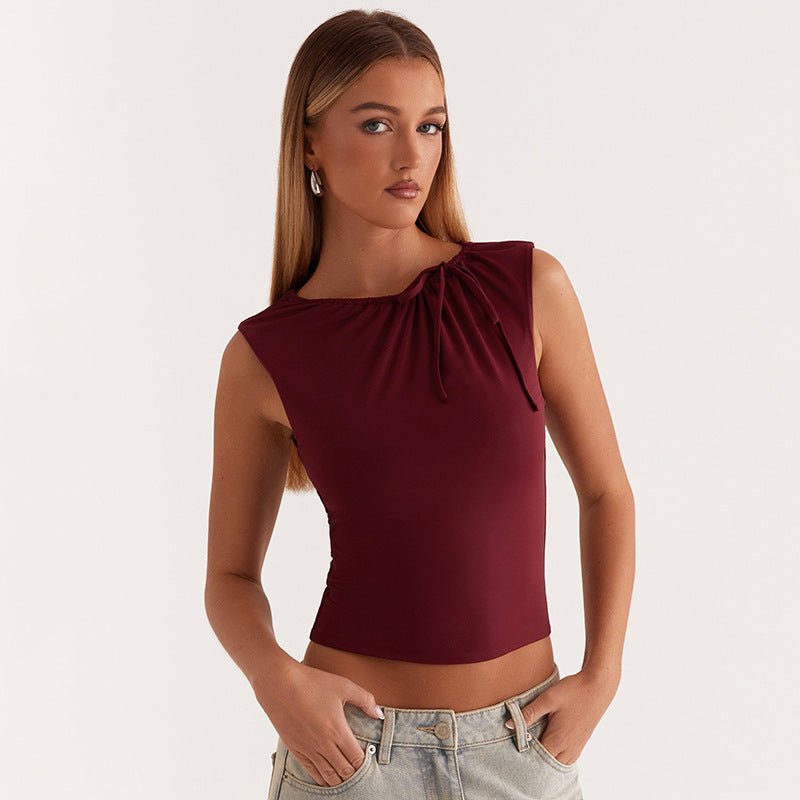Damen elegantes Oberteil mit verspielter Schulterrüsche und romantischem Knoten WOLFF