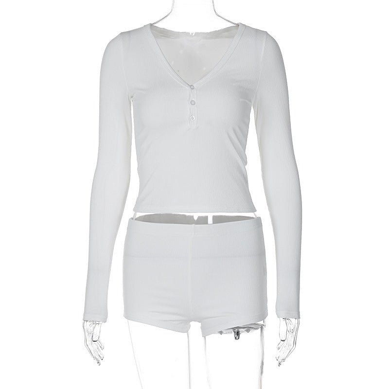 Damen Komfortables Langarm-Oberteil und Shorts Set WOLFF