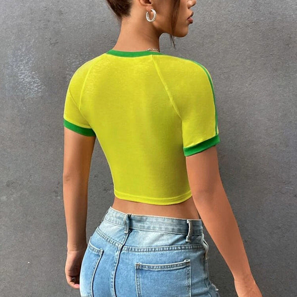 Damen Crop-Top mit kreativem brasilianischen Grafikdruck WOLFF