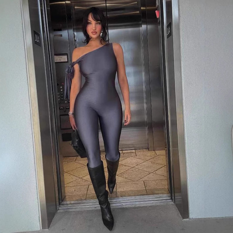 Damen Einarmiger Jumpsuit mit dekorativem Bindeband und figurformendem Schnitt WOLFF