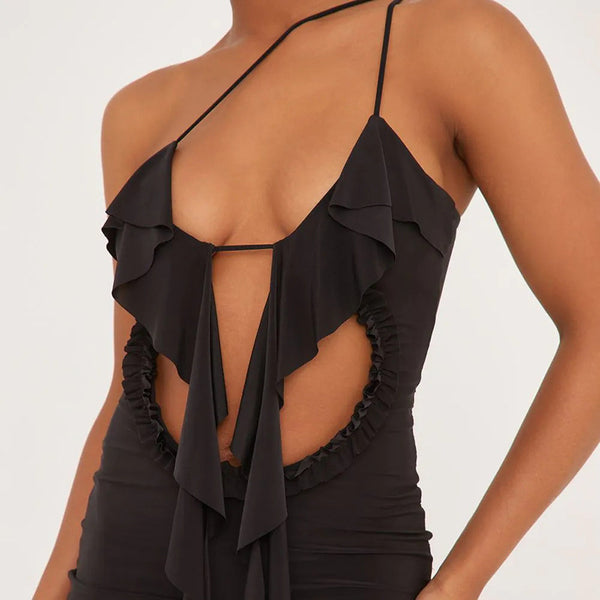 Damen Minikleid mit asymmetrischem Rüschendesign und offenem Rückenteil WOLFF