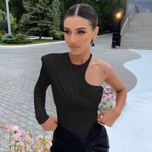 Damen eleganter Langarm-Bodysuit mit raffiniertem Drapé-Design WOLFF