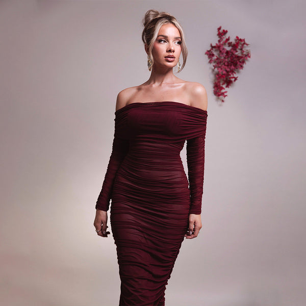 Damen figurbetontes Off-Shoulder Maxikleid mit raffinierten Rüschendetails WOLFF