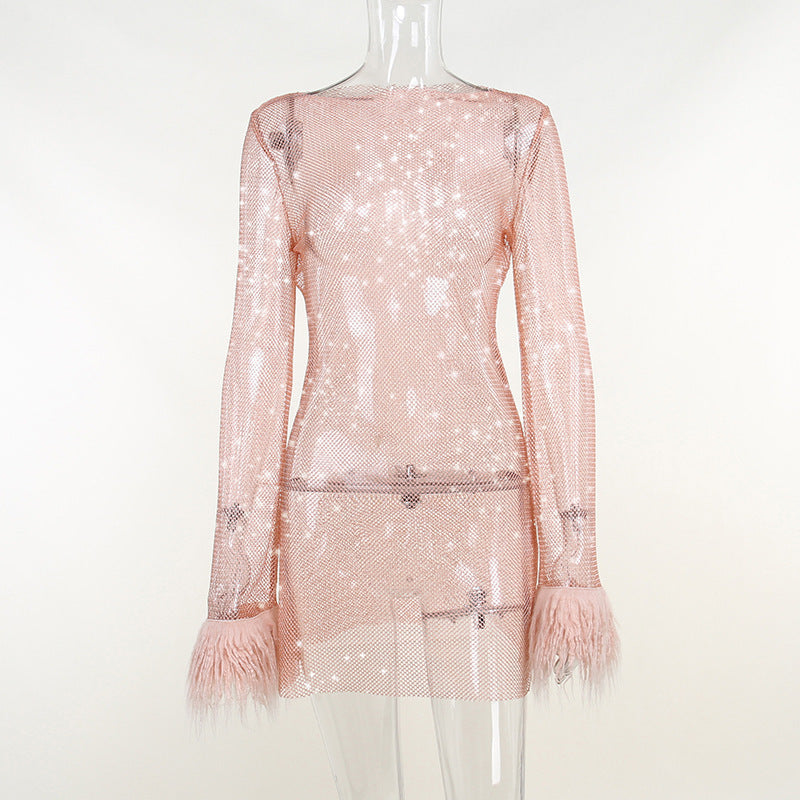 Damen Glitzerndes Netzkleid mit Puffärmeln WOLFF