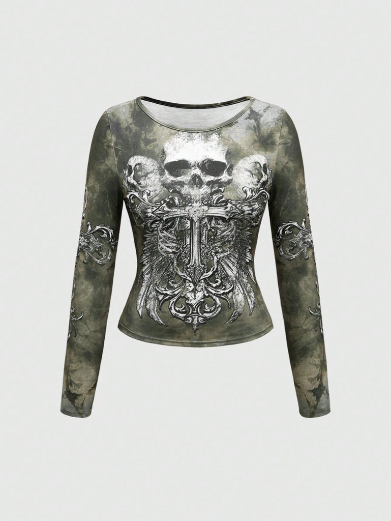 Damen Langarmshirt mit kreativem Skelettmotiv und eleganter Struktur WOLFF