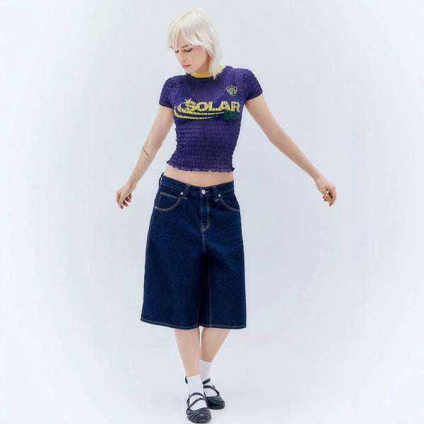 Damen figurbetontes T-Shirt mit elastischem Rüschendesign und kreativem Grafikdruck WOLFF