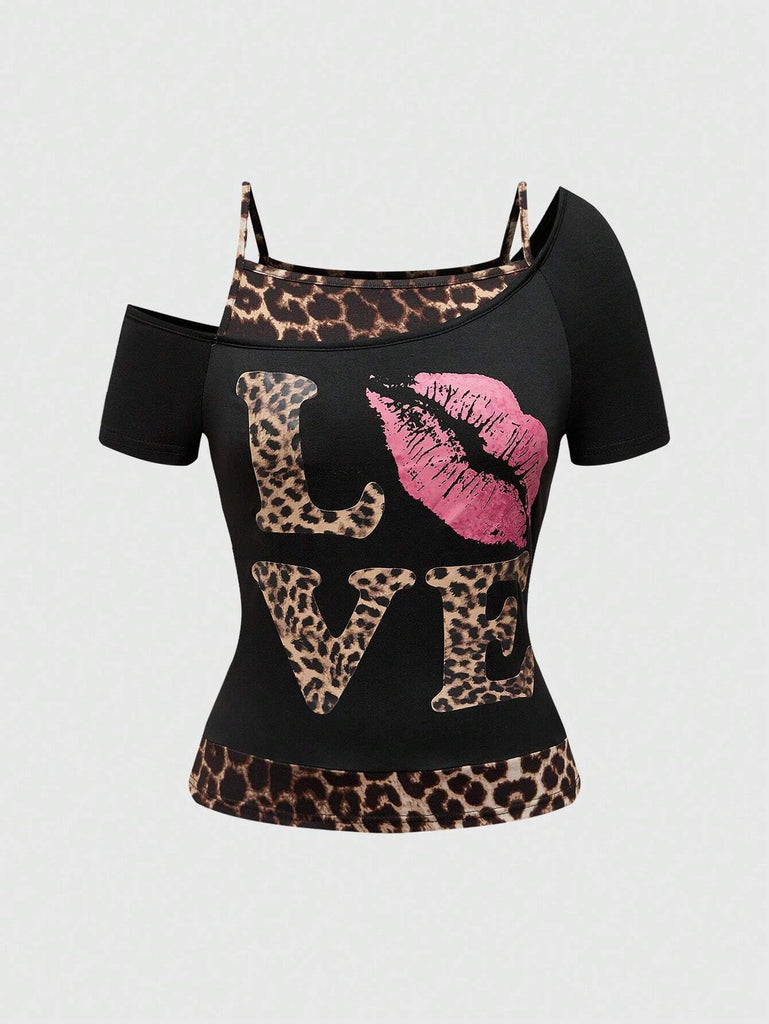 Damen Off-Shoulder Oberteil mit kreativem Leoparden-Print und auffälligem Statement-Design WOLFF