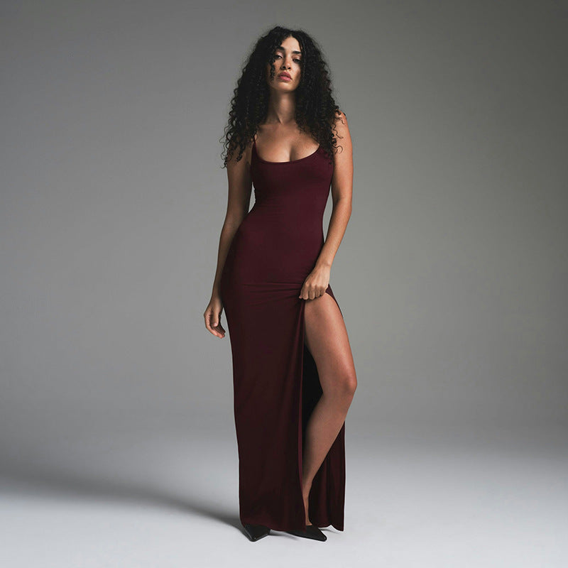 Damen Maxikleid mit sexy Seitenschlitz und elegantem Rundhalsausschnitt WOLFF