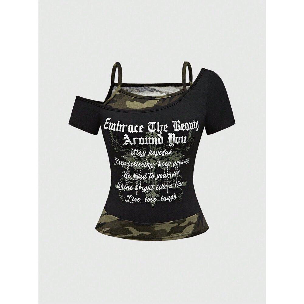 Damen Crop-Top mit kreativem Grafikdesign und asymmetrischem Schnitt WOLFF