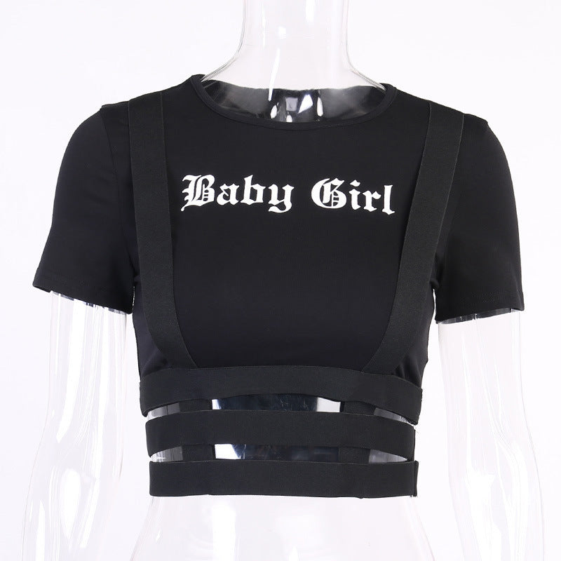 Damen Crop-Top mit einzigartigem Schriftzug und modischem Banddesign WOLFF