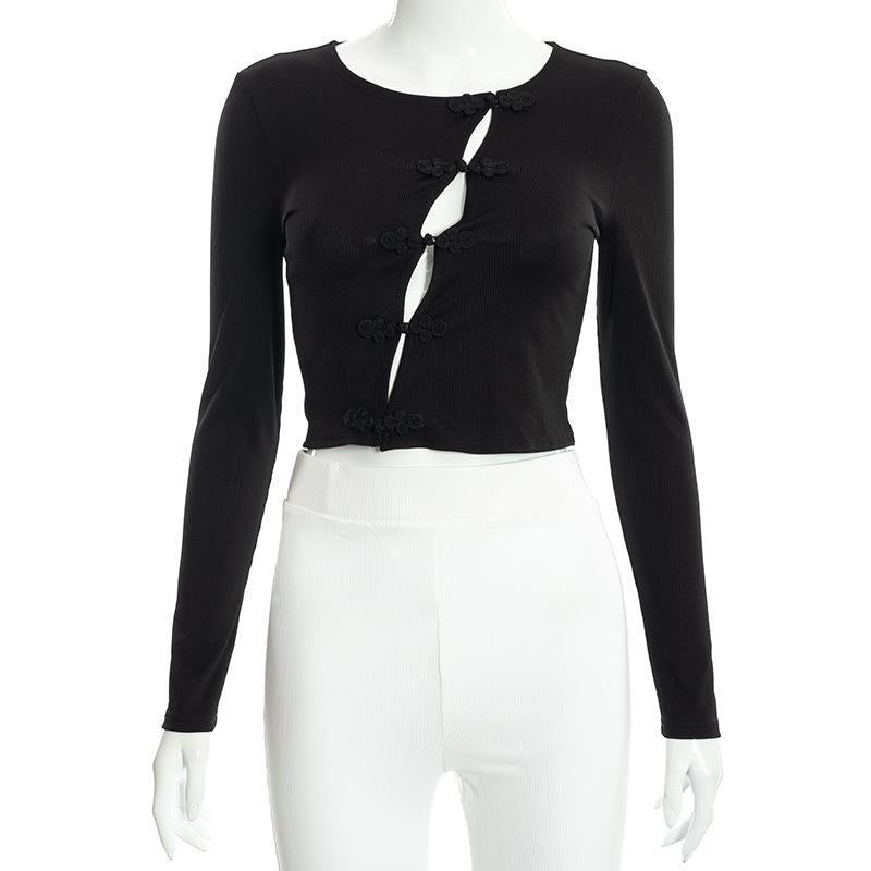 Damen Crop-Top mit dekorativem Knopfdesign und einzigartigem Ausschnitt WOLFF