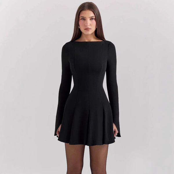 Damen figurbetontes Cocktailkleid mit fließendem Rock und elegantem Ärmeldesign WOLFF