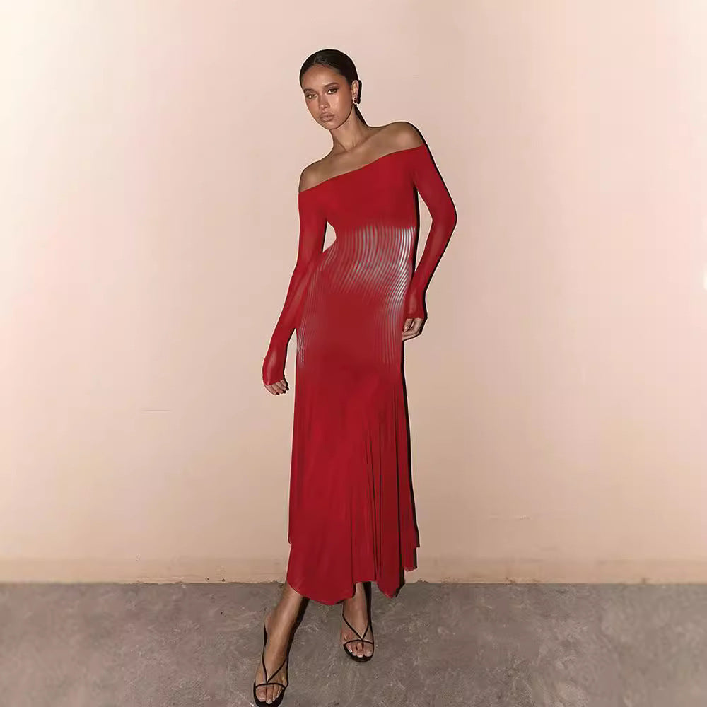 Damen Elegantes Off-Shoulder Maxikleid mit figurformendem Schnitt und raffinierten Längsstreifen WOLFF