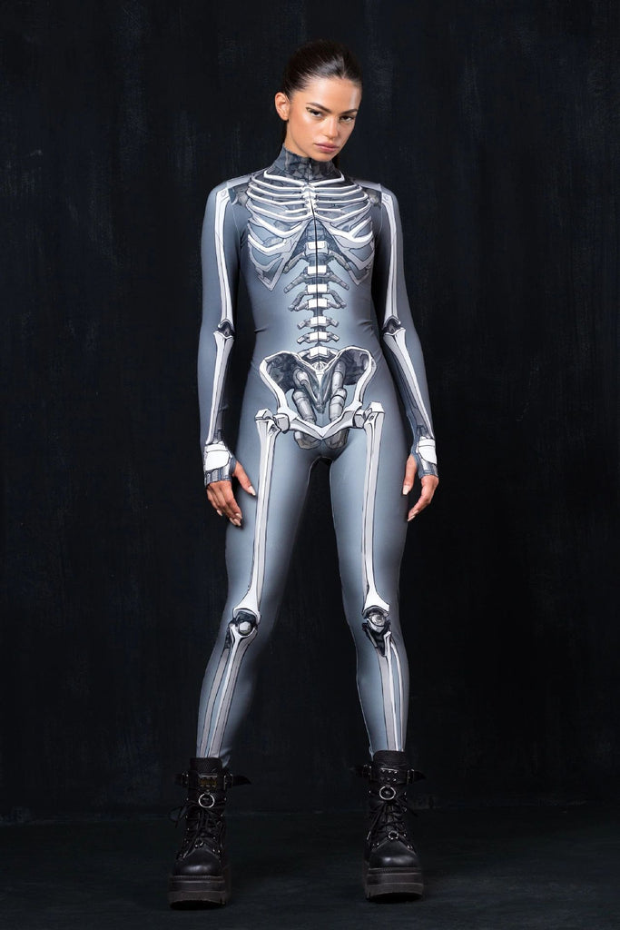 Damen Hochwertiger Langarm-Bodysuit mit Skelett-Design WOLFF