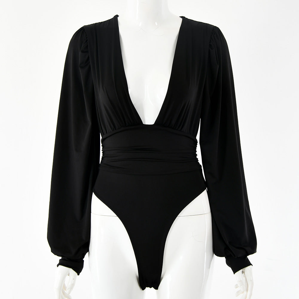 Damen Bodysuit mit tiefem V-Ausschnitt und puffärmeligem Design WOLFF
