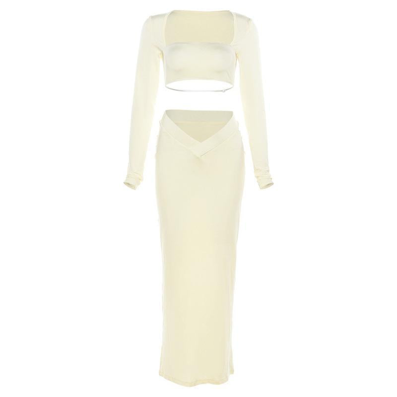 Damen 2-teiliges Set mit hochgeschlossenem Crop-Top und figurbetontem, langem Rock WOLFF
