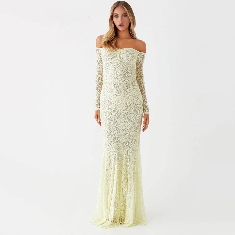Damen Spitzenabendkleid mit schulterfreiem Design und elegantem Fischschwanzschnitt WOLFF