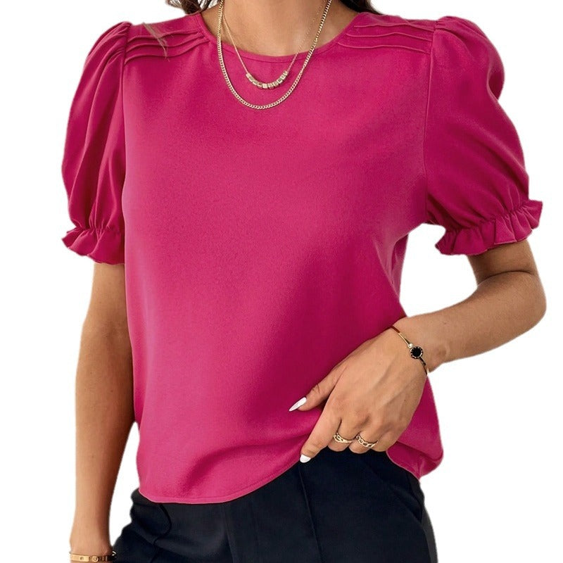 Wolff Pure-Color-Rundhals-Shirt-Top mit Temperament