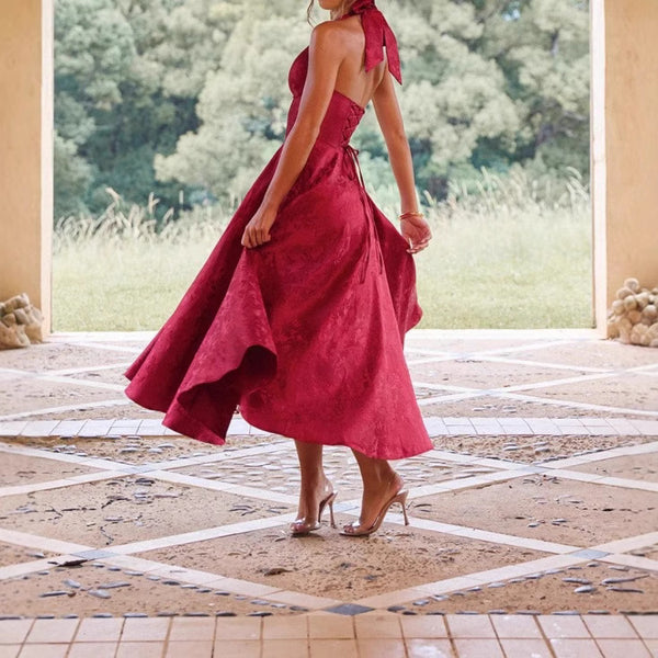 Damen elegantes A-Linien Cocktailkleid mit tiefem V-Ausschnitt und fließendem Rock WOLFF