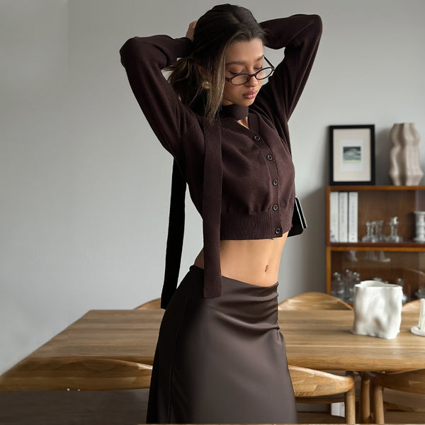 Damen eleganter Cropped Cardigan mit modischem Bindegürtel WOLFF