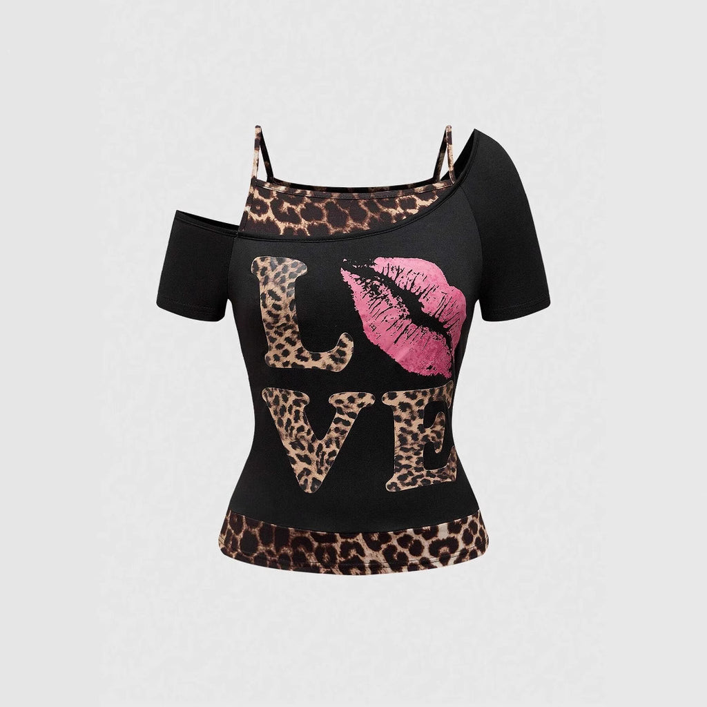 Damen Off-Shoulder Oberteil mit kreativem Leoparden-Print und auffälligem Statement-Design WOLFF