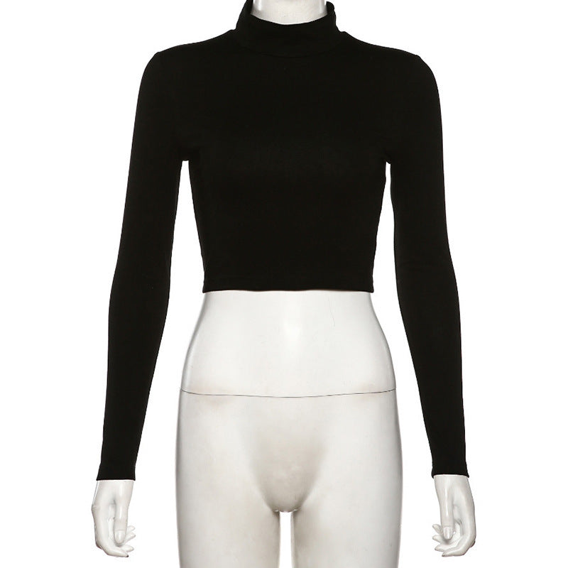 Damen figurbetontes Langarm-Crop-Top mit hohem Kragen und elastischem Bund WOLFF