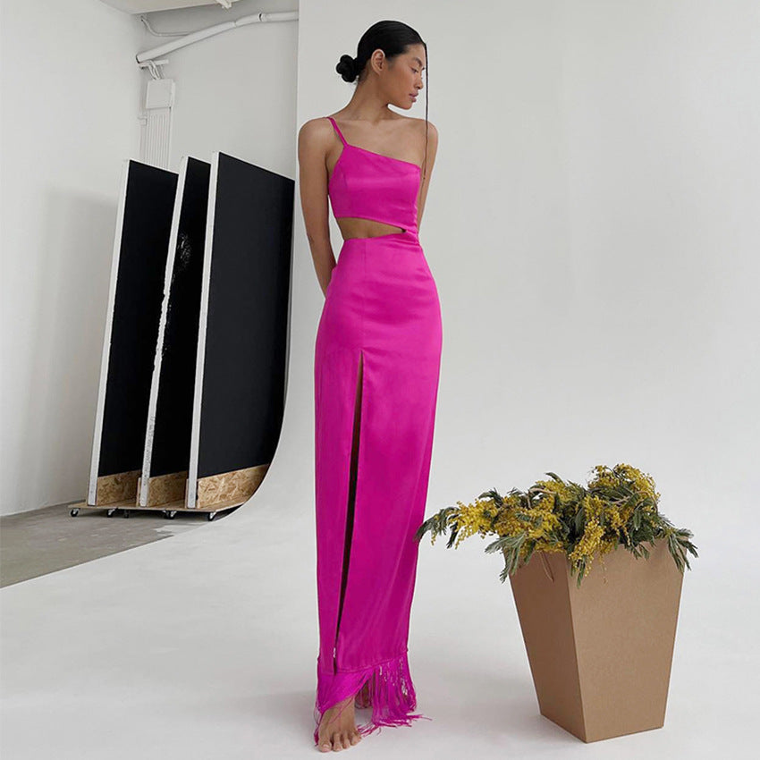 WOLFF | Mode Elegantes Asymmetrie Nische Quastenkleid