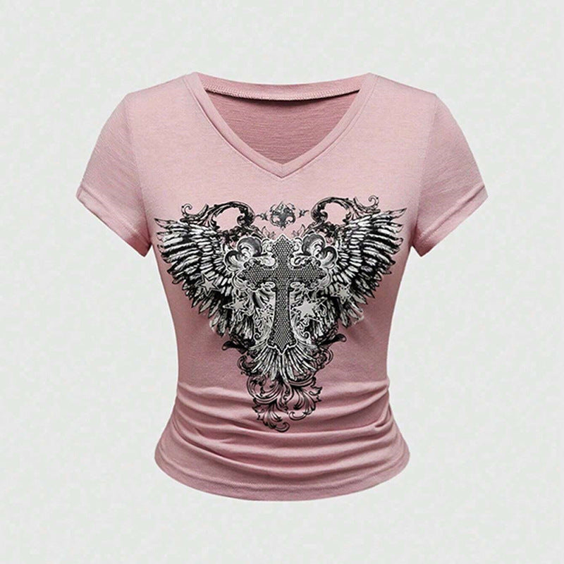 Damen T-Shirt mit originellem Grafiken-Motiv und vorteilhaftem V-Ausschnitt WOLFF
