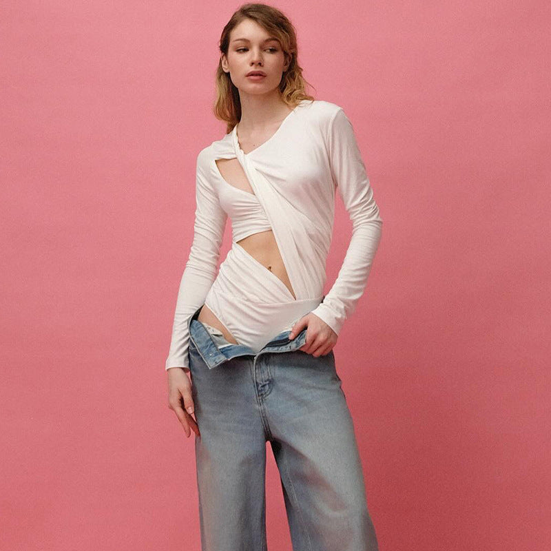 Damen Bodysuit mit elegantem Drapé-Design und langem Arm WOLFF