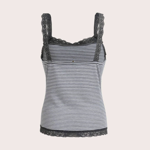Damen Spitzen-Top mit grafischem Star-Print und Streifenmuster WOLFF