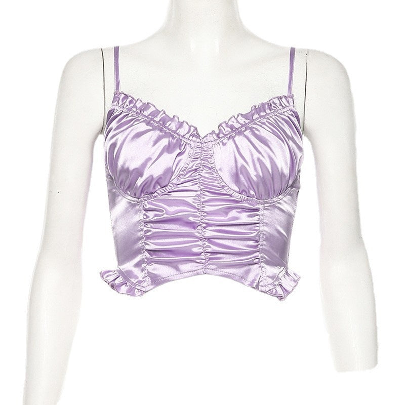 Damen Satin Crop-Top mit Rüschendetails und raffiniertem Schnitt WOLFF