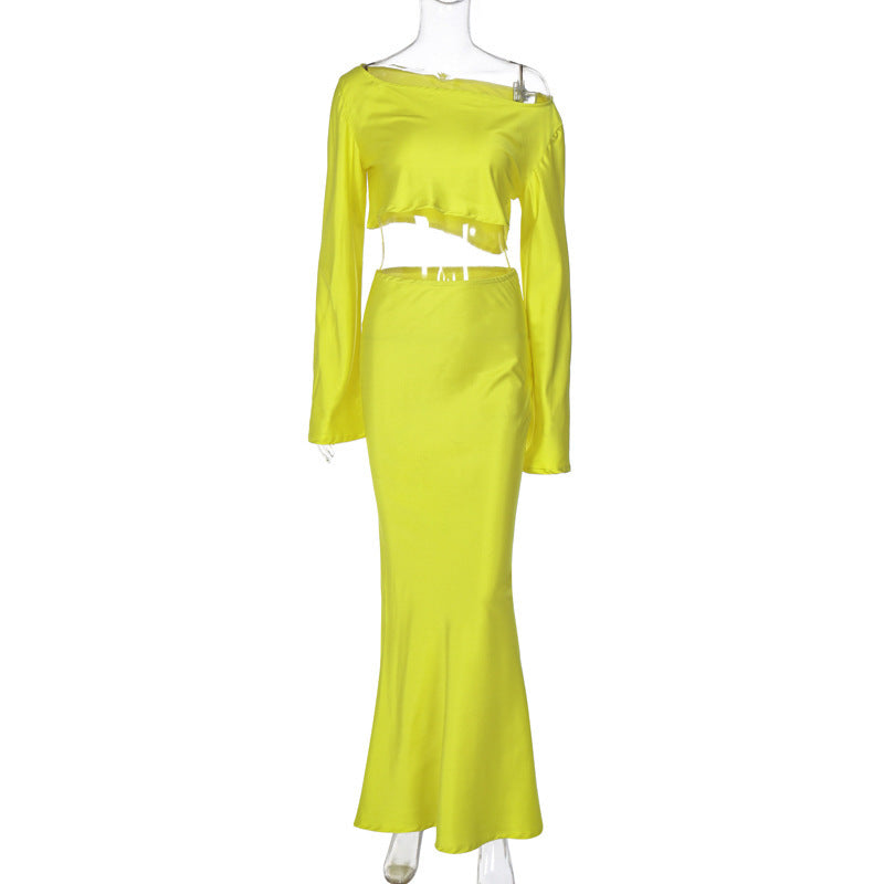 Damen Off-Shoulder Crop-Top und Maxi-Rock Set WOLFF