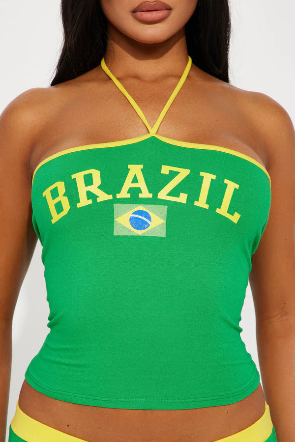 Damen Top und Rock-Set mit Brasilien-Motiv und verspielten Rüschen WOLFF
