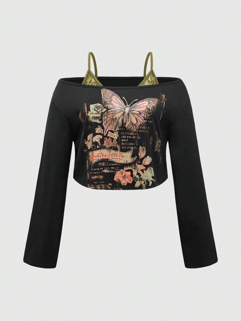 Damen Crop-Top mit einzigartigem Grafiken und off-shoulder Design WOLFF