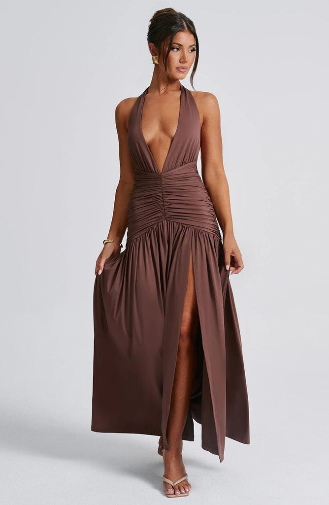 Damen Maxikleid mit verführerischem V-Ausschnitt und raffiniertem Rüschendesign WOLFF