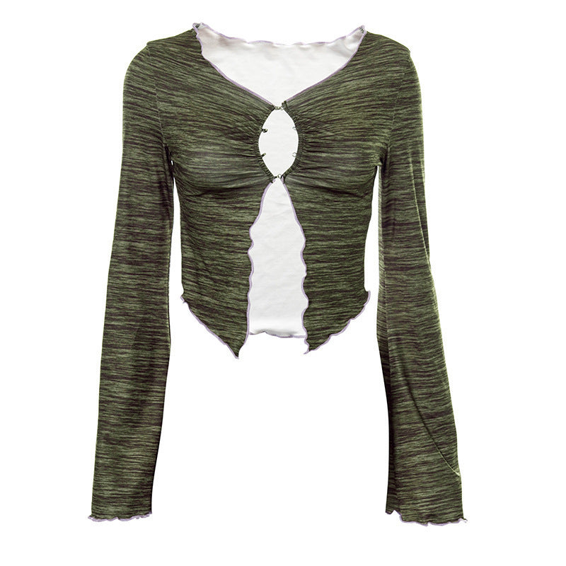 Damen cropped Longsleeve Oberteil mit innovativem Ausschnitt und Rüschendetails WOLFF