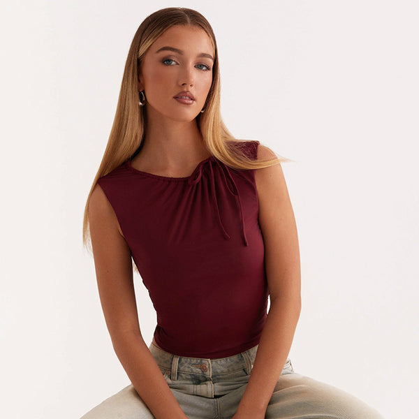 Damen elegantes Oberteil mit verspielter Schulterrüsche und romantischem Knoten WOLFF