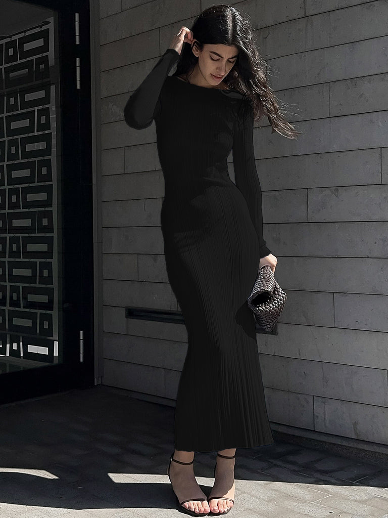 Damen figurbetontes Maxikleid mit elegantem Rippendesign WOLFF