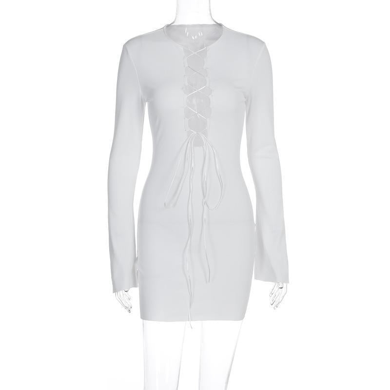 Damen Minikleid mit raffinierter Schnürungsdetail und langem Ärmel WOLFF