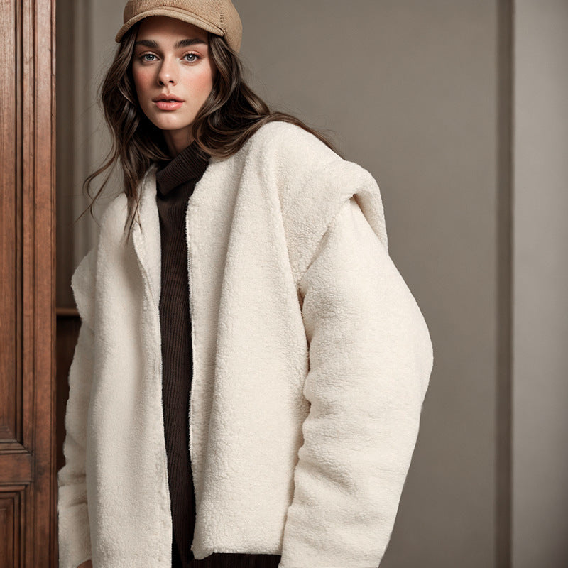 Damen Oversized Fleecejacke mit V-Ausschnitt und lässigen Taschen WOLFF
